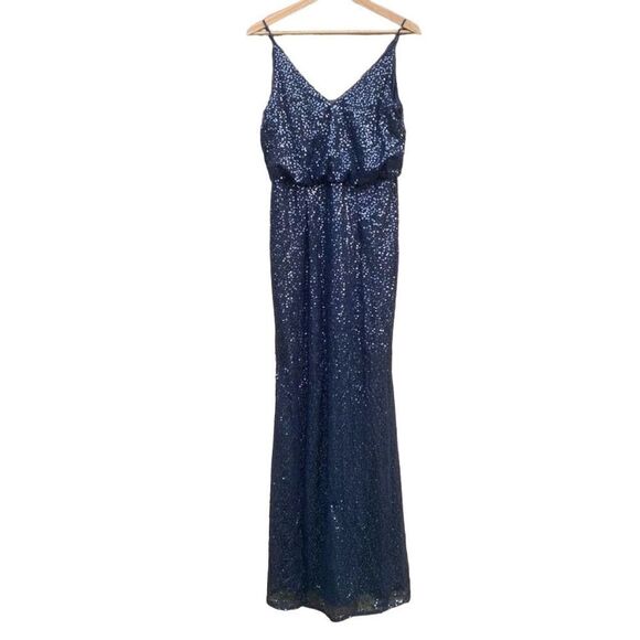 Adrianna Papell Women's Size 4 Navy Blue Sequin sleeveless Maxi Evening Gown - Picture 5 of 6
